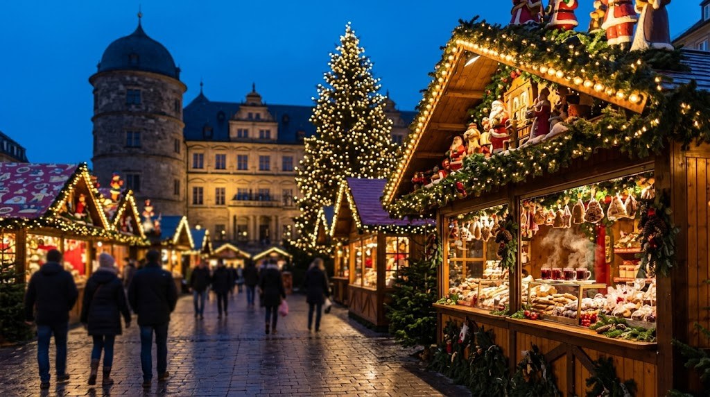 Illustration générée : ambiance d’un chalet du marché de Noël de Stuttgart (image non contractuelle)